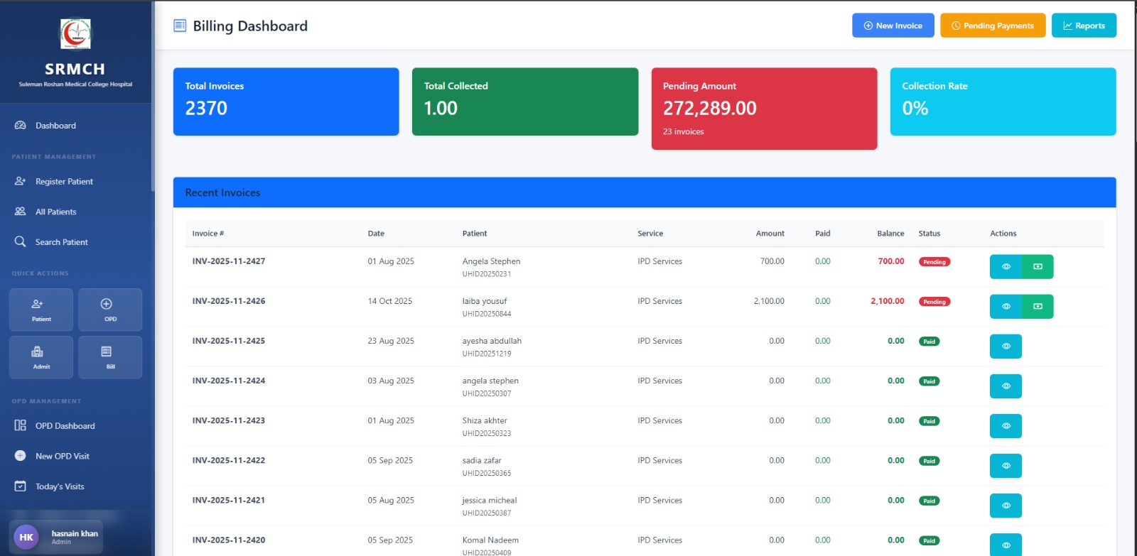 HMIS project pharmacy and inventory screen
